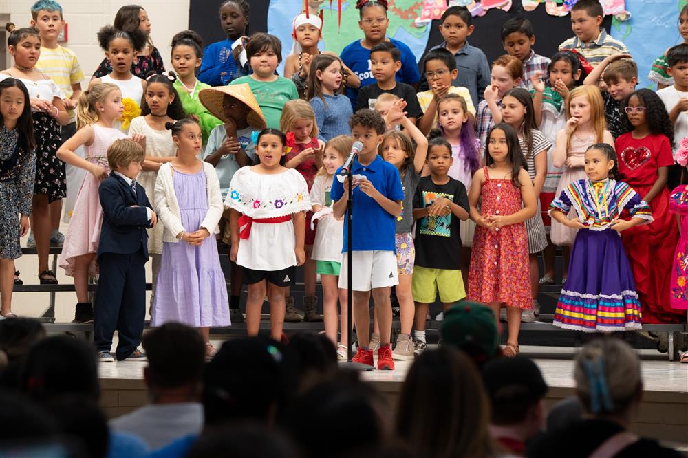 Students celebrate their diverse cultures and backgrounds during Bologna Elementary School's Celebration of Nations assembly.